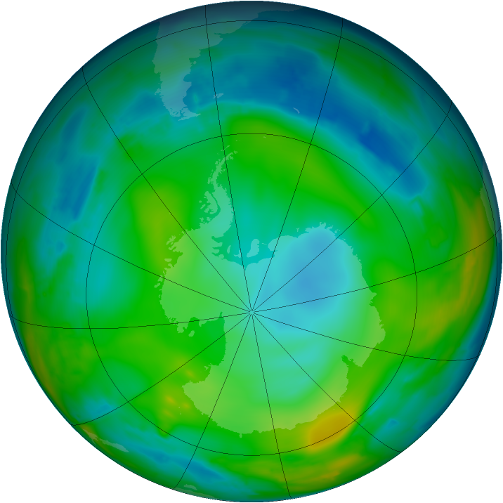 Antarctic ozone map for 15 June 2010